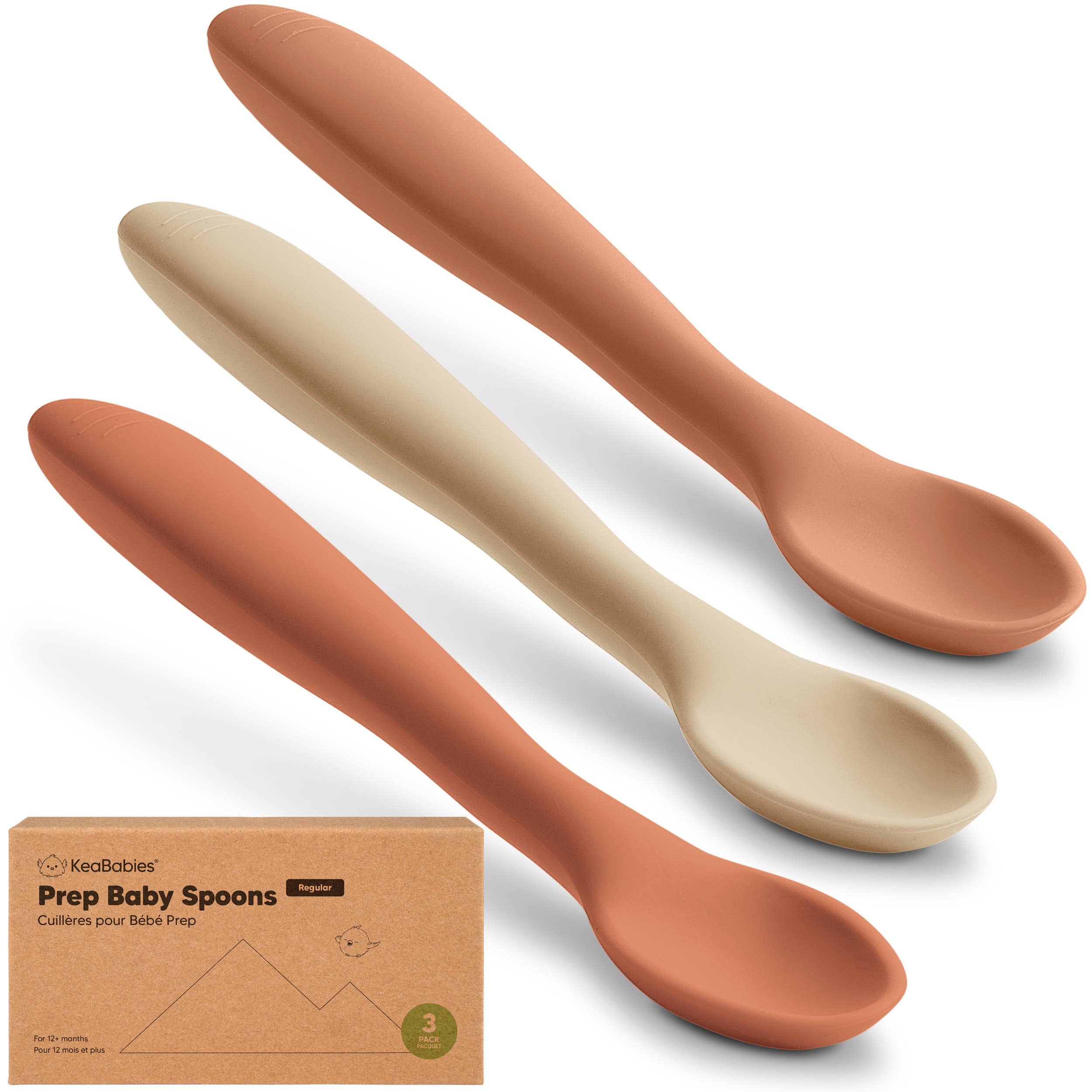 KeaBabies Silicone Baby Spoons 3-pack for toddlers, BPA-free, soft and flexible, ideal for sensitive gums and teething.