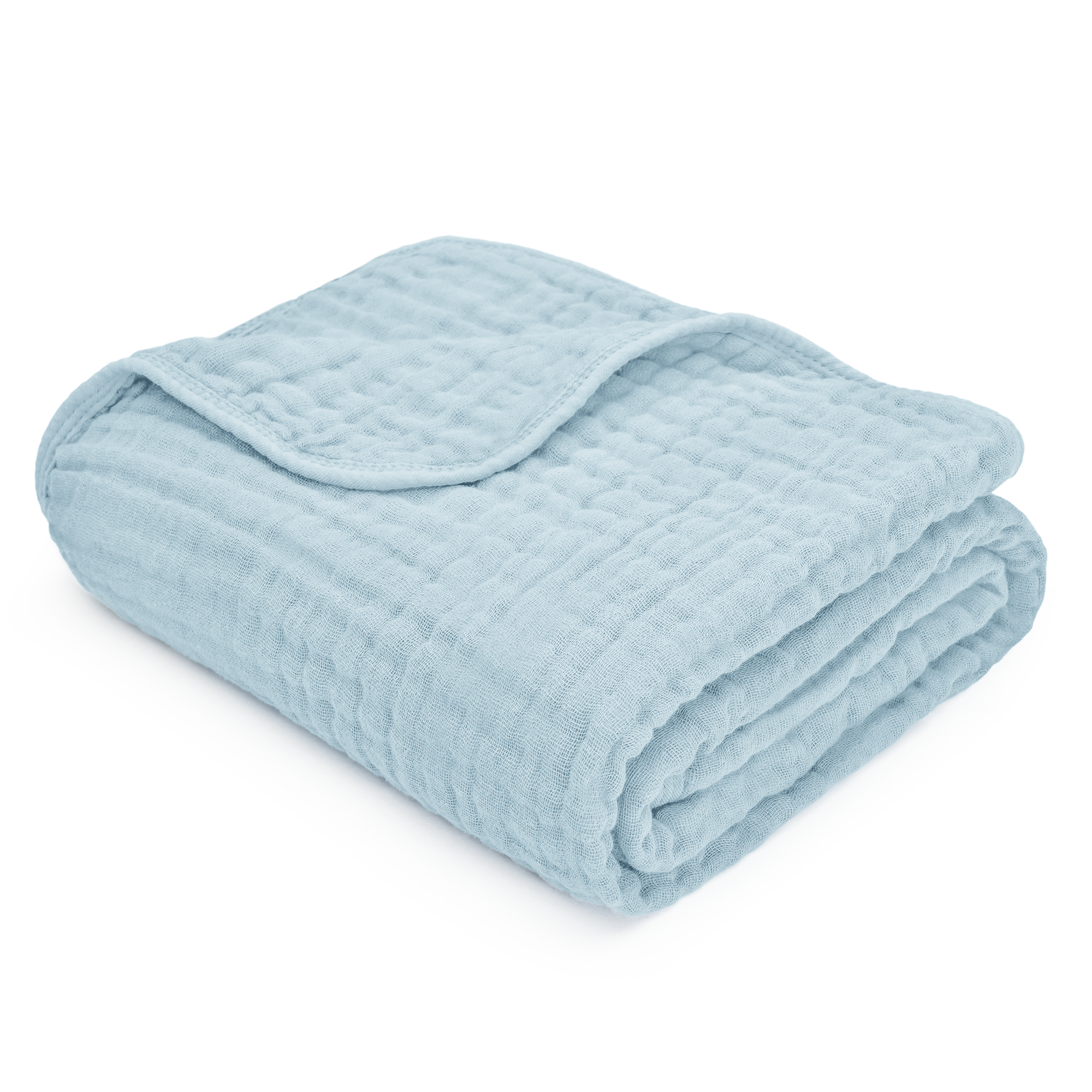 Soft blue muslin cotton baby blanket by Comfy-Cubs, perfect for gentle comfort and breathability.