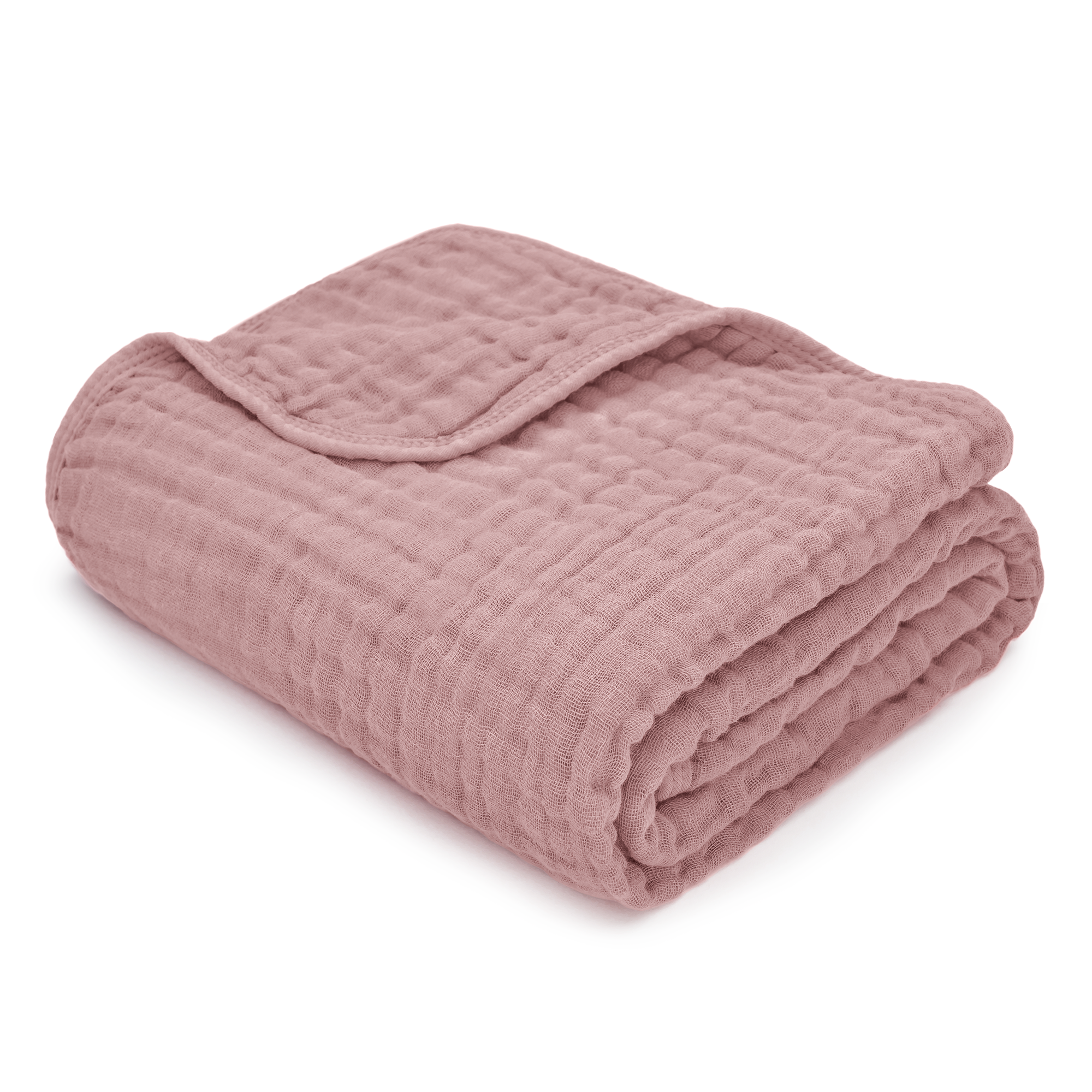 Soft pink muslin cotton blanket by Comfy Cubs, perfect for wrapping and snuggling your baby.