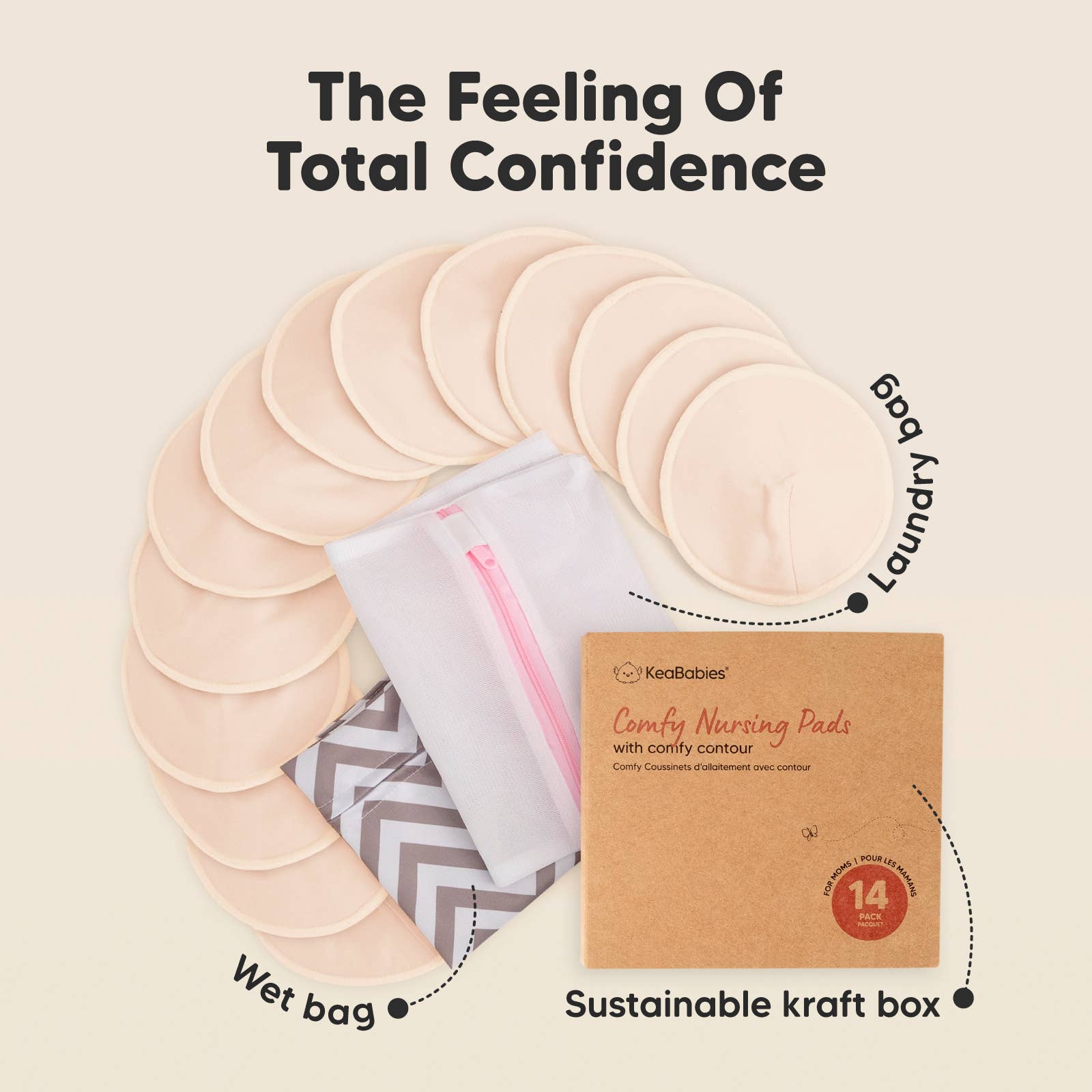 KeaBabies - 14pk Comfy Nursing Pads, Reusable Breastfeeding Pads - Bare Beige / X-Large 5.5"-Giggles N Gear