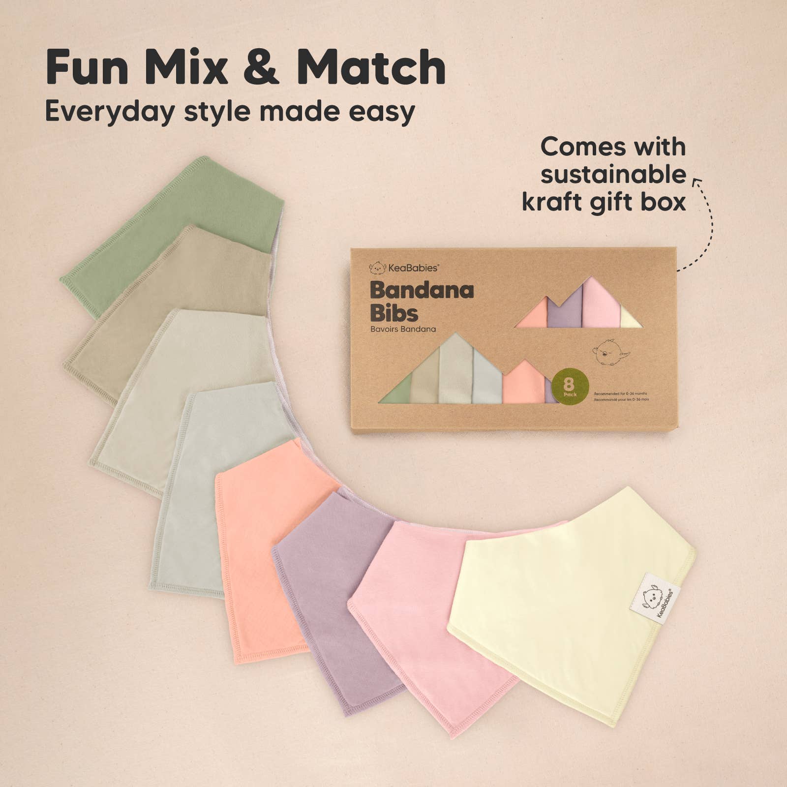 KeaBabies - 8-pack Baby Bandana Bibs for Boys and Girls - Embrace-Giggles N Gear