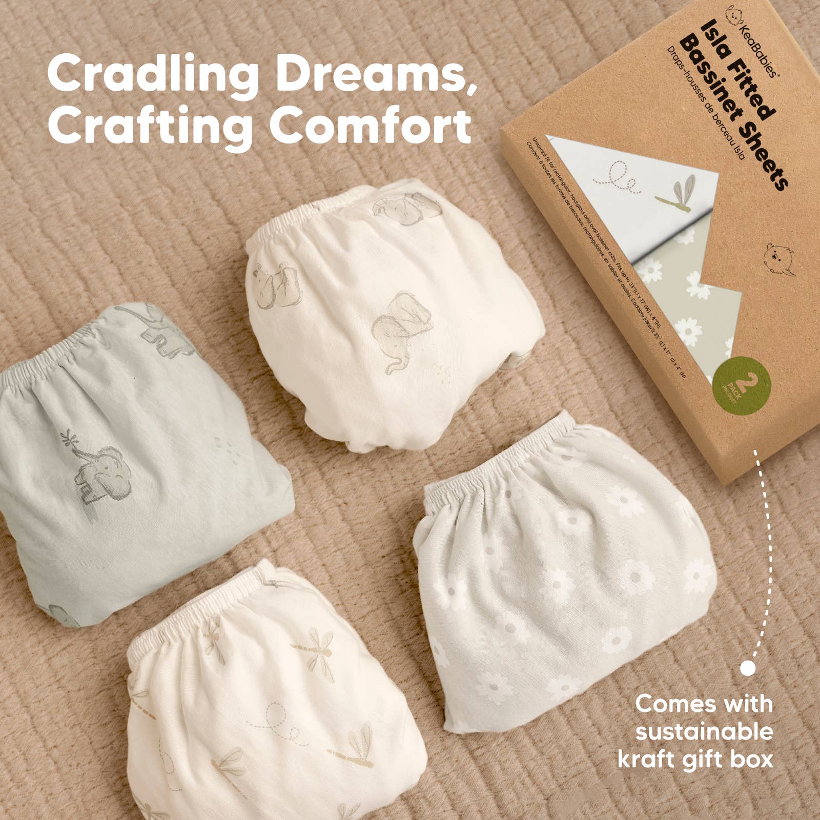 KeaBabies - Isla Bassinet Mattress Sheets Fitted for Baby Girls, Boys - Meadow-Giggles N Gear