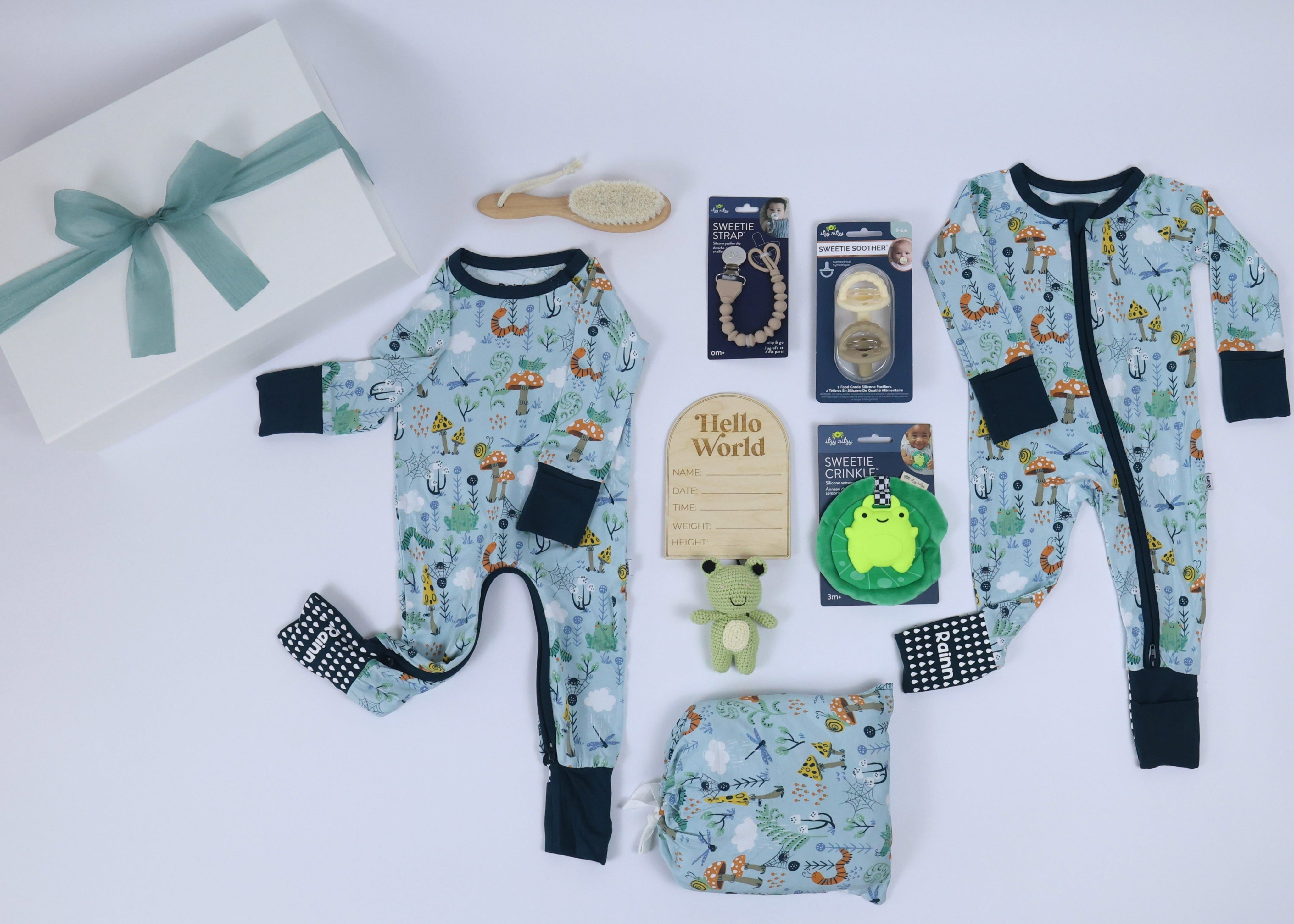 Baby Gift Set for Boys Sleep & Play - Critter Hollow with bamboo fabric clothing and essentials