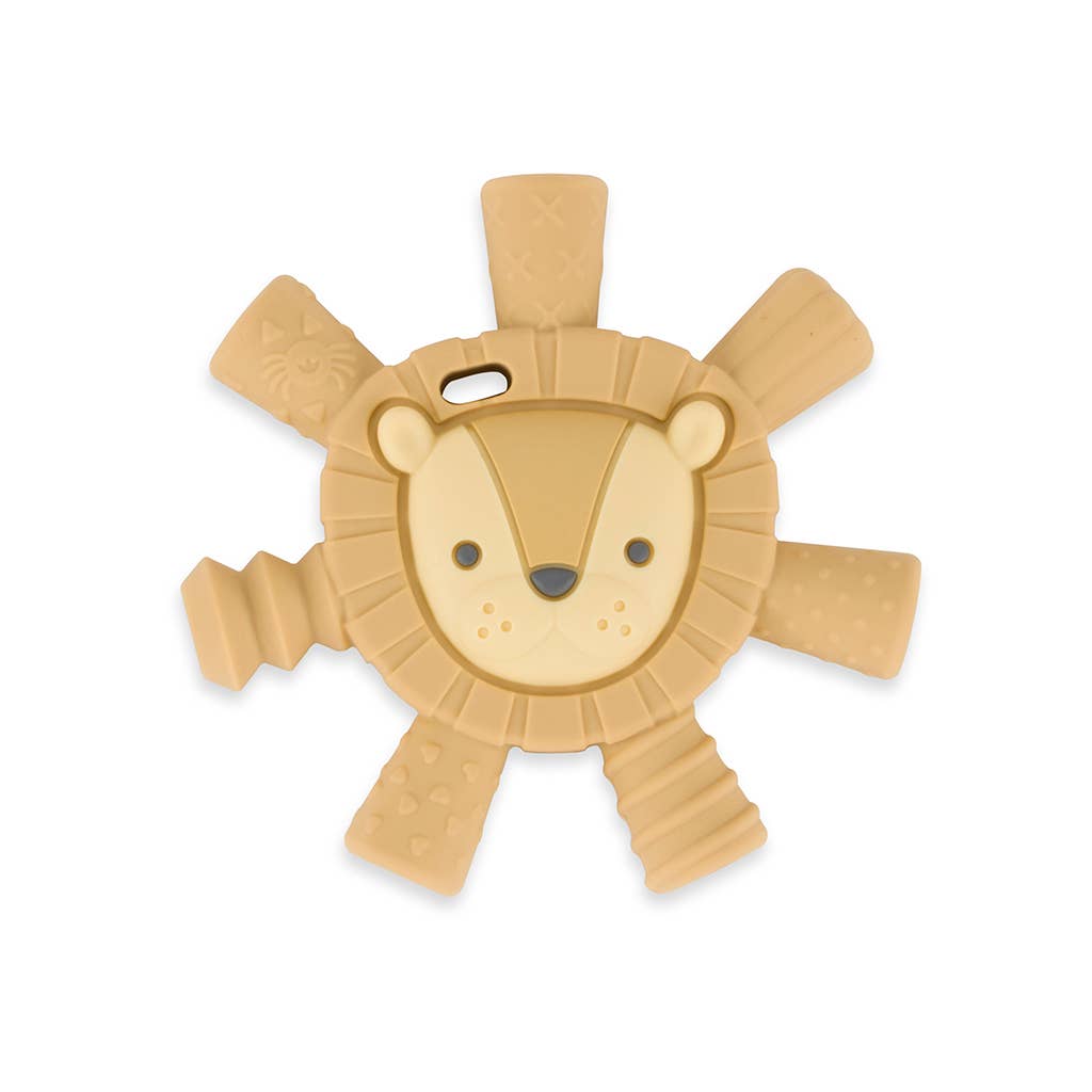 Itzy Ritzy Ritzy Teether™ Lion in soft beige, perfect for soothing teething babies with textured surfaces.
